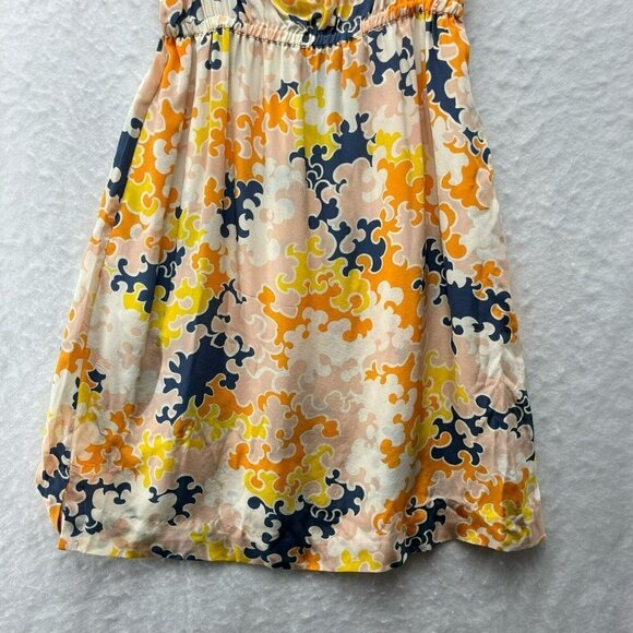 Vanessa Virginia Dress Women's Sz 2 Orange Floral Keyhole Short Sleeve 100% Silk - Picture 9 of 11